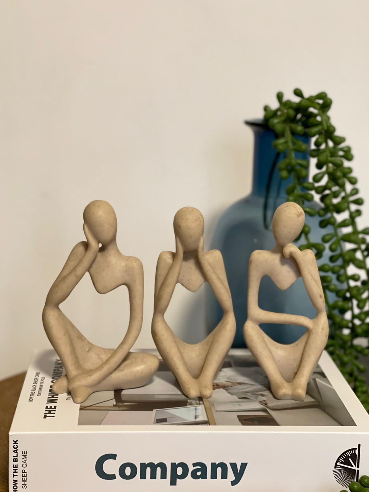 סט 3 פסלוני זן בצבע טבעי