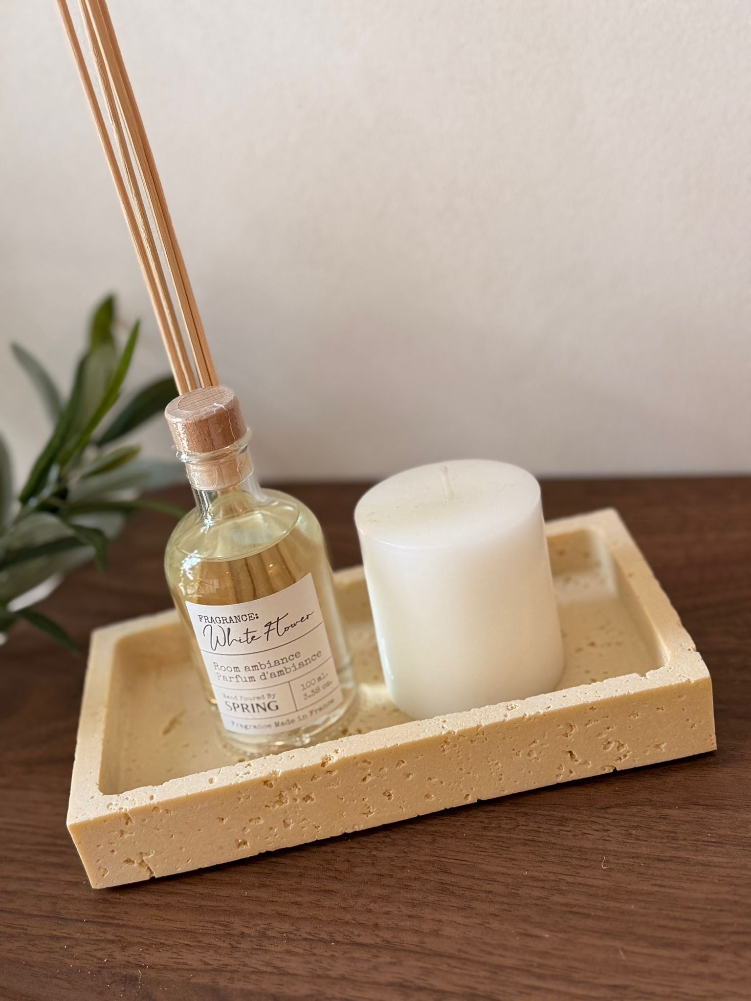 מגש טרוורטין פולי מלבני בז'