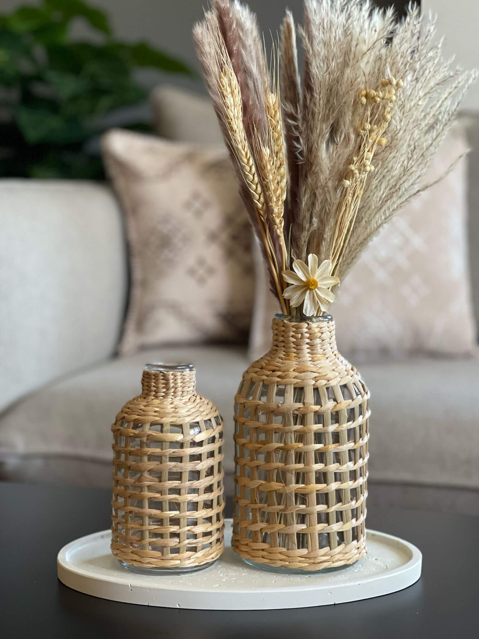 אגרטל זכוכית קש קלוע - גודל לבחירה