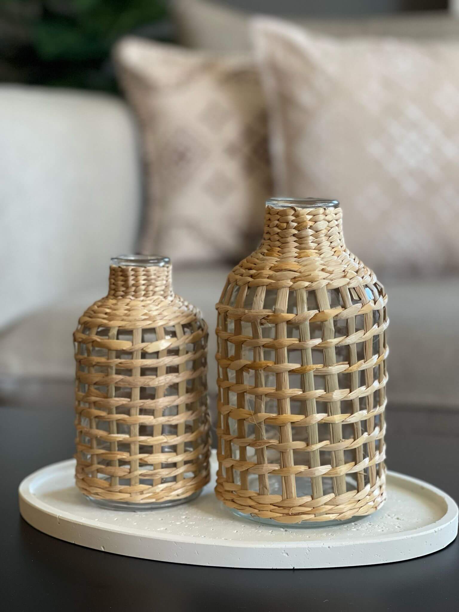 אגרטל זכוכית קש קלוע - גודל לבחירה