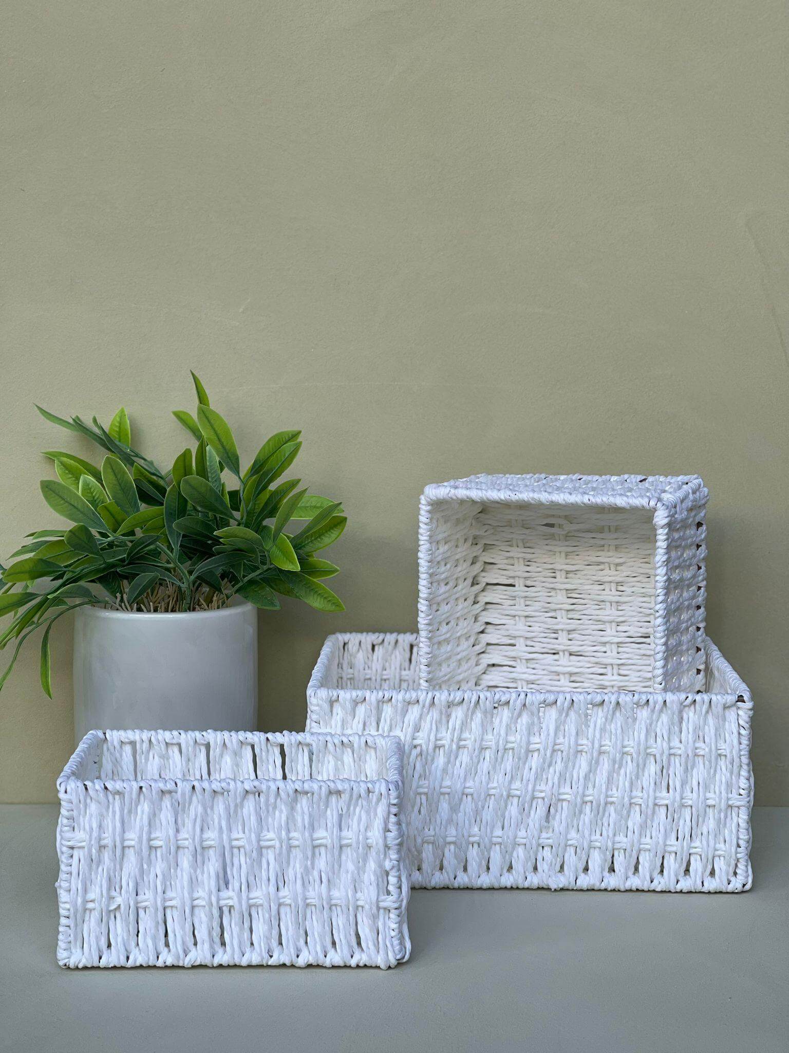 סלסלת קש מלבנית לבנה וויילד - גודל לבחירה - 1item