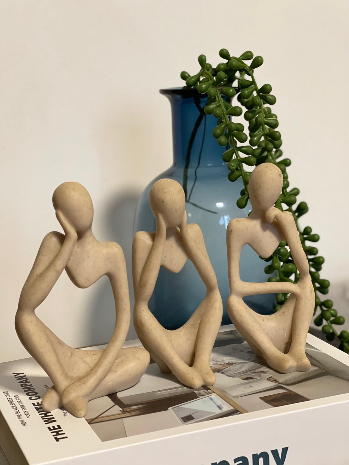 סט 3 פסלוני זן בצבע טבעי