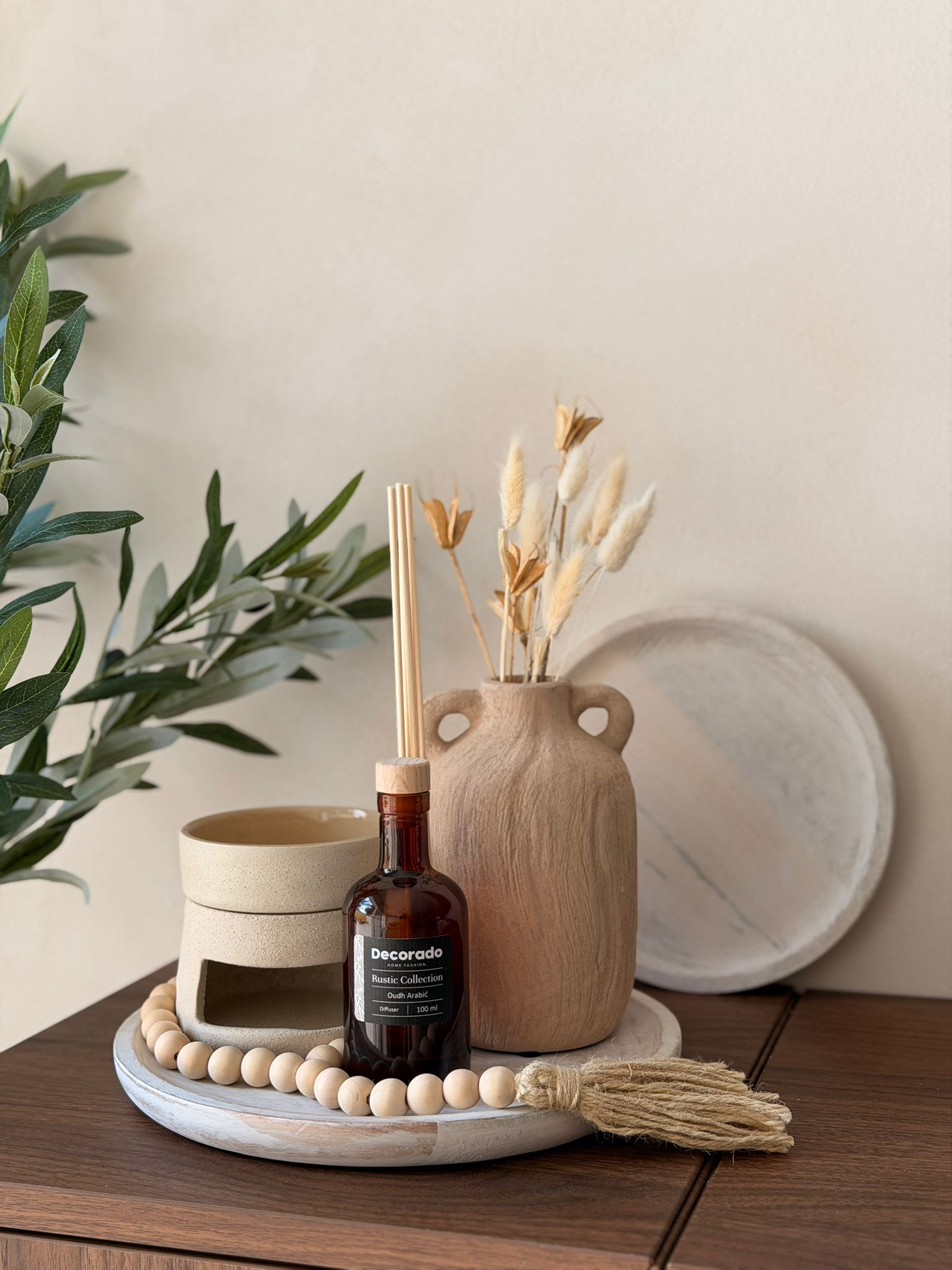 מגש עץ עגול מולבן בלנקו