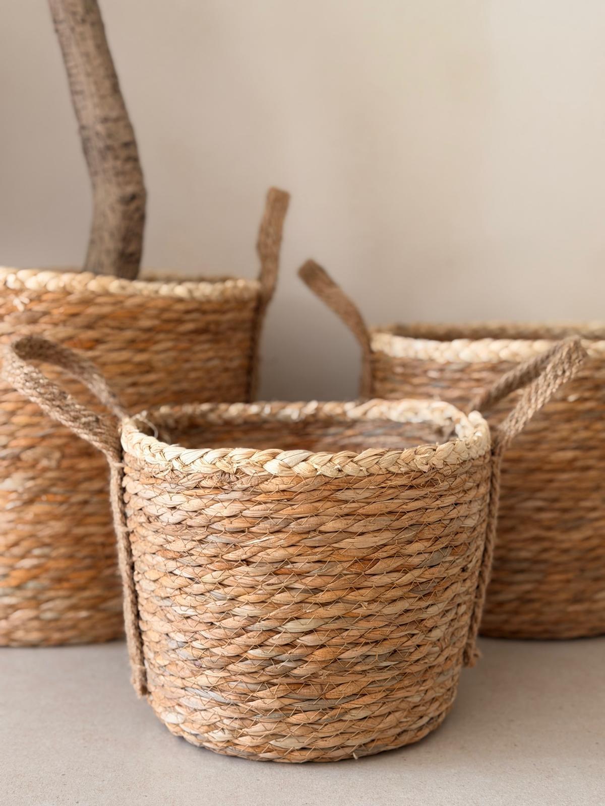 סל קש קלוע דגם באלי עם ידיות חבל