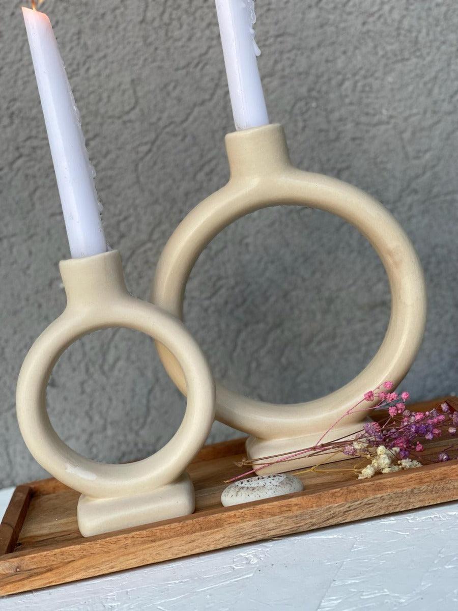 פמוט נורדי עגול בז' - גודל לבחירה - 1item