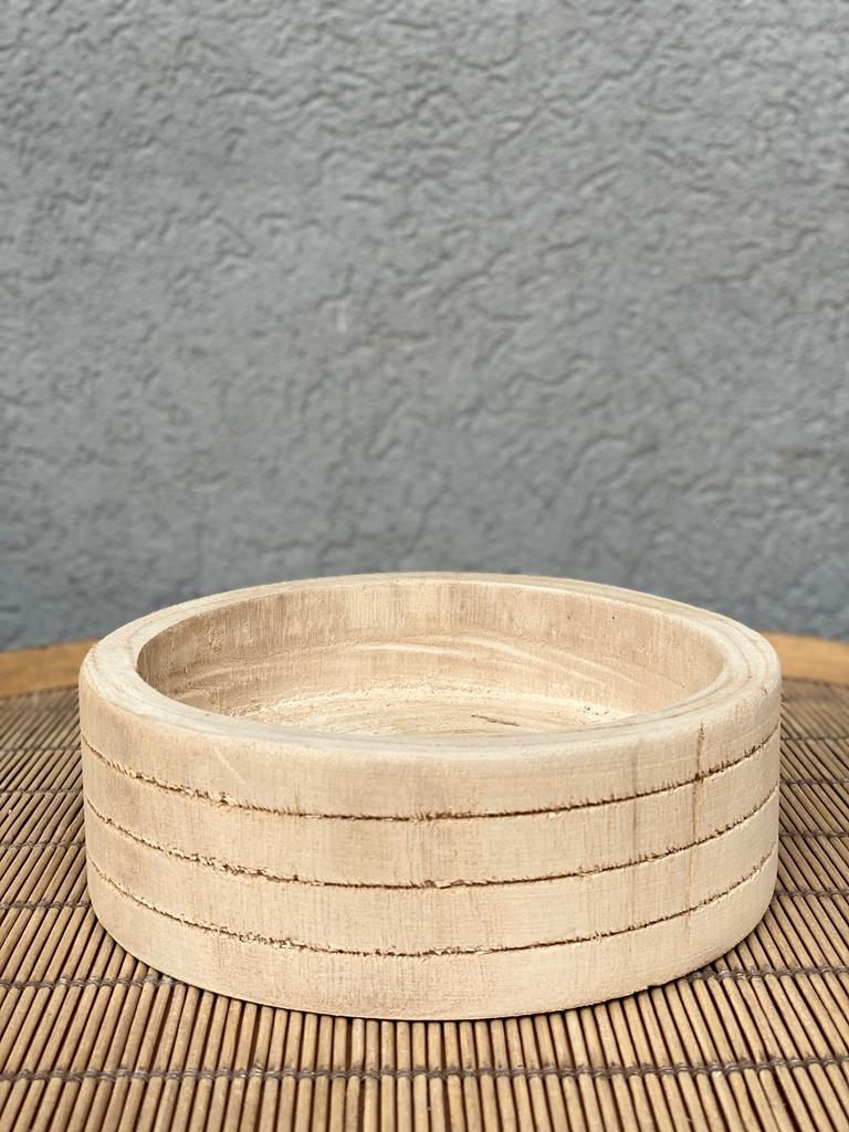 קערת עץ פאולוניה עגולה פסים - 1item