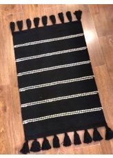 שטיח בשילוב פונפונים טרודי שחור - גודל לבחירה