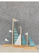 סירת מפרש מעץ בשילוב טורקיז- גודל לבחירה